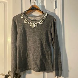 Gently used jcrew beaded scoop neckline grey sweater